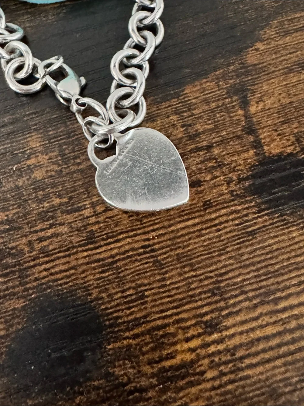 Tiffany & Co. Silver Heart Tag Charm Bracelet with Blue Pouch